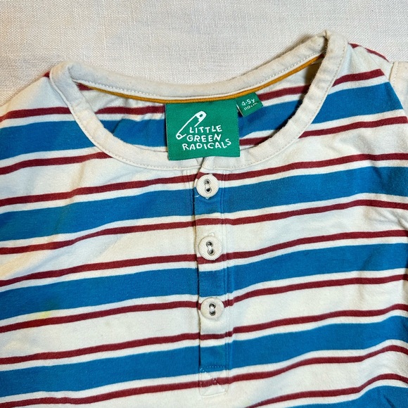 Boys Blue Striped Cotton Matching Summer Set Size 4-5 Little Organic Cotton - Picture 4 of 9